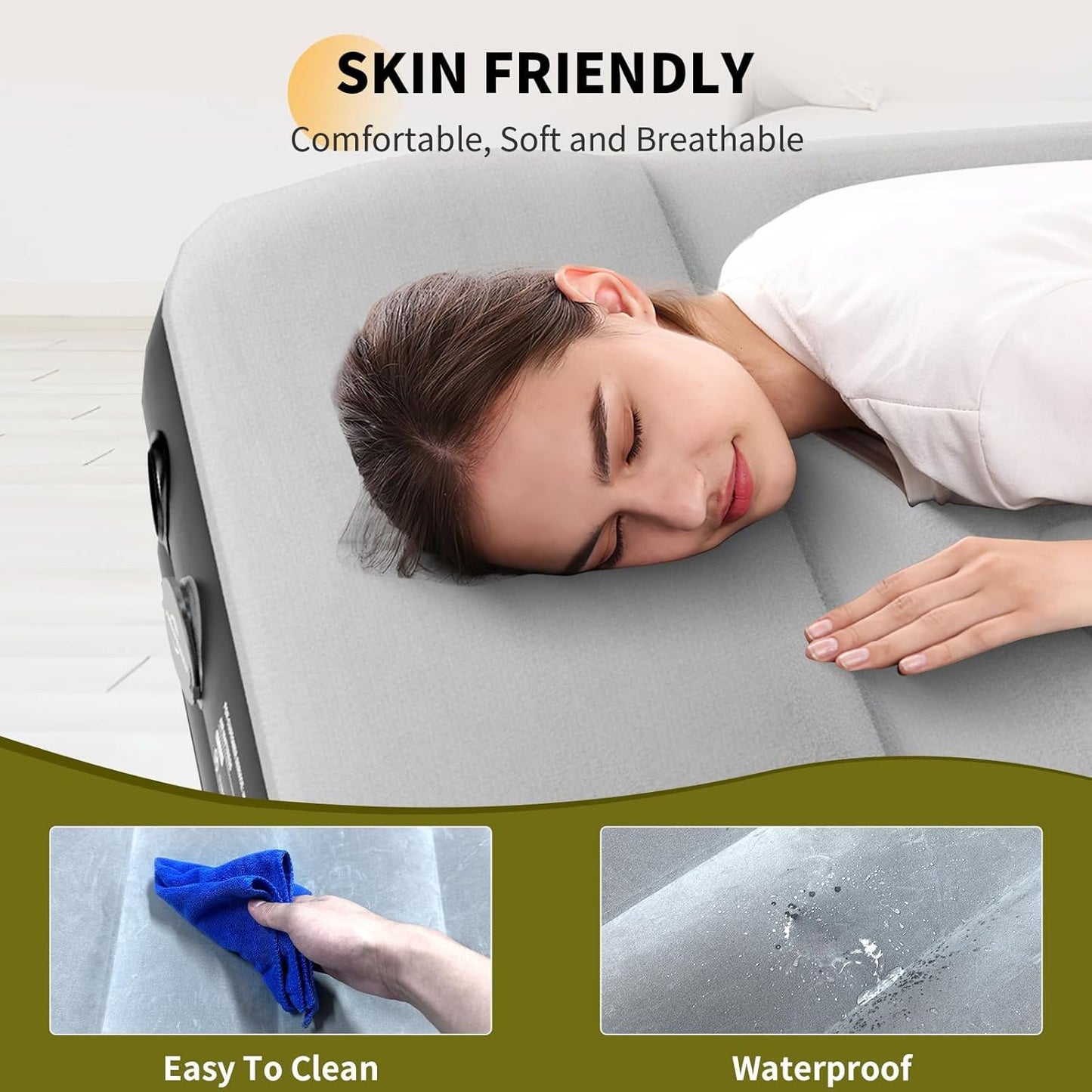 16Inches Queen Size Premium Air Mattress With For Home Camping Guest-Room Inflatable Airbed Blow Up Mattress