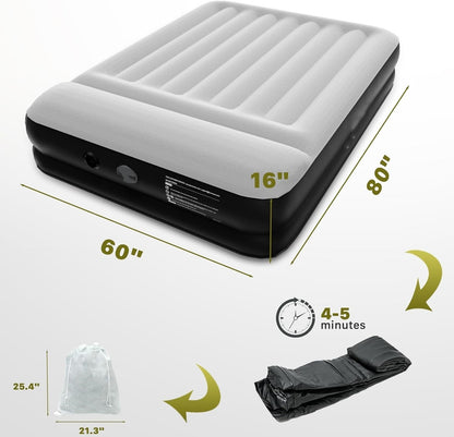 16Inches Queen Size Premium Air Mattress With For Home Camping Guest-Room Inflatable Airbed Blow Up Mattress