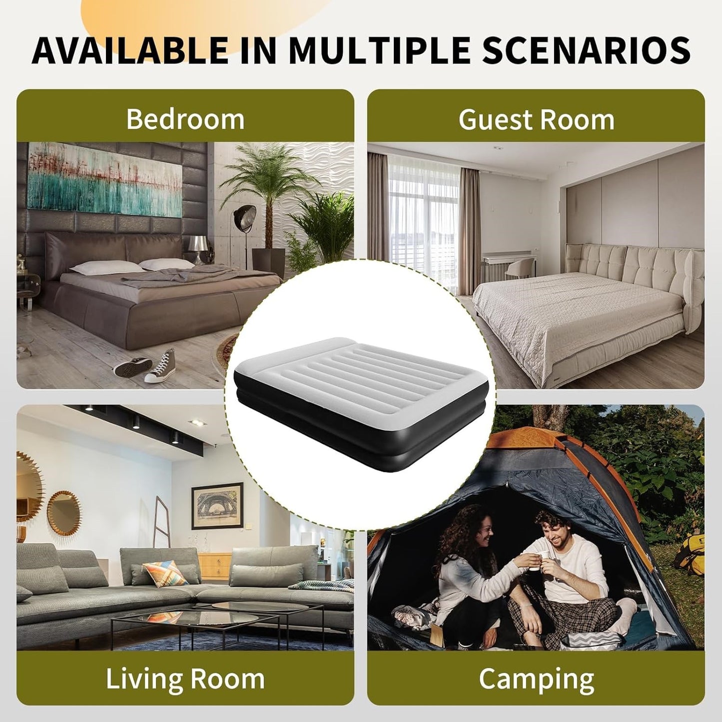 16Inches Queen Size Premium Air Mattress With For Home Camping Guest-Room Inflatable Airbed Blow Up Mattress